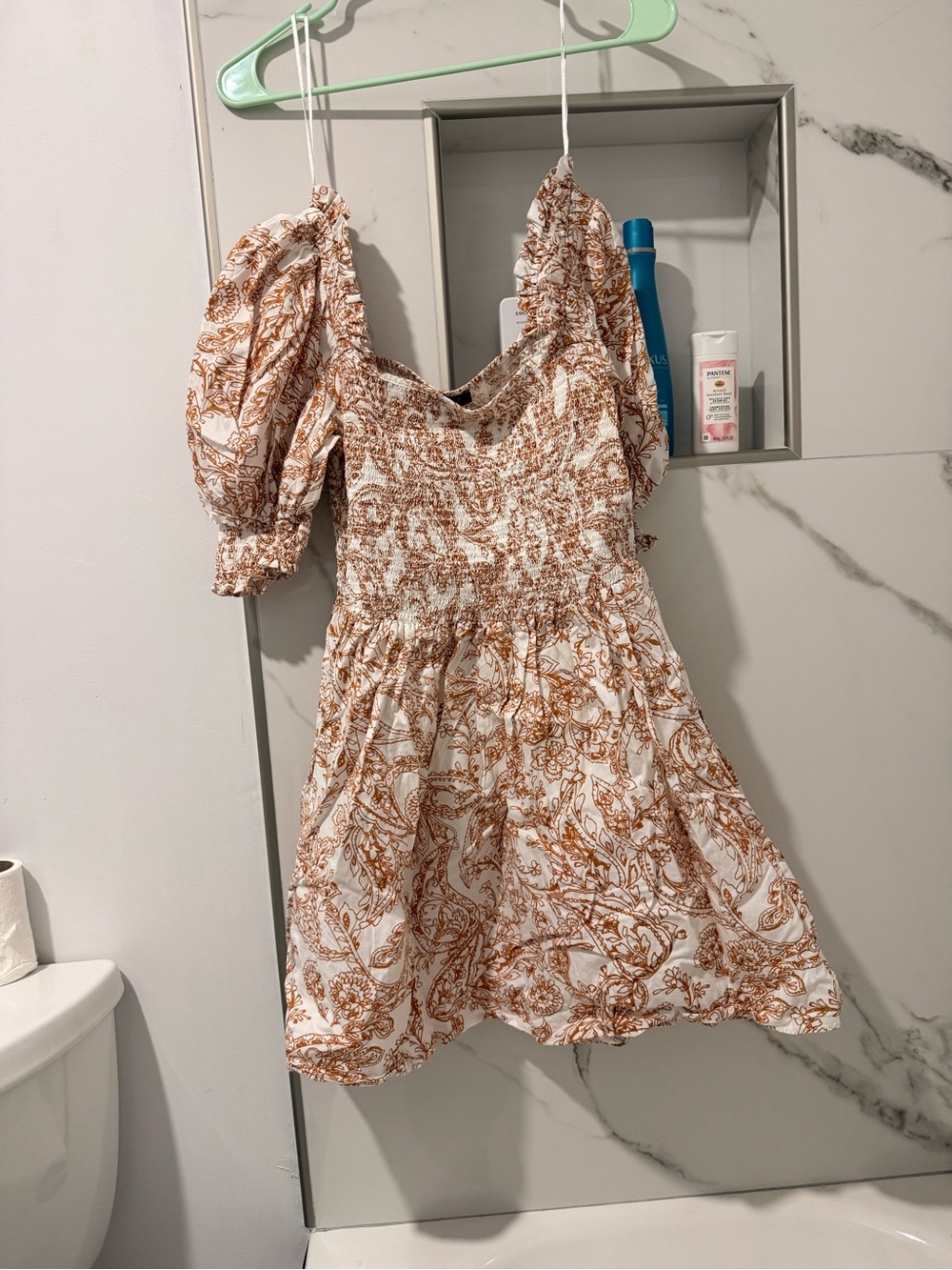 1. State White Mini Dress with Brown Paisley Print